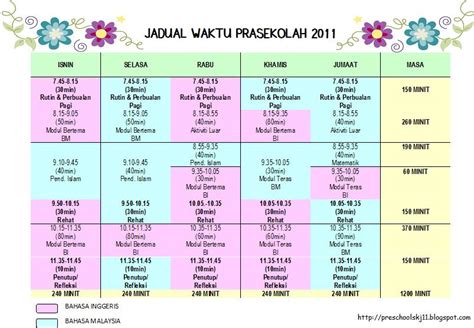 Cikgu Eela Il Preschoolers Pce Contoh Jadual Waktu Prasekolah