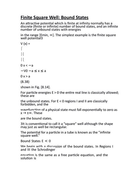 Finite Square Well Bound States The Simplest Example Is The Finite