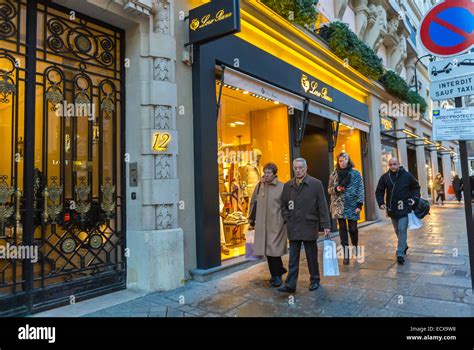 Paris France Small Crowd Of People Walking Winter Christmas Shopping