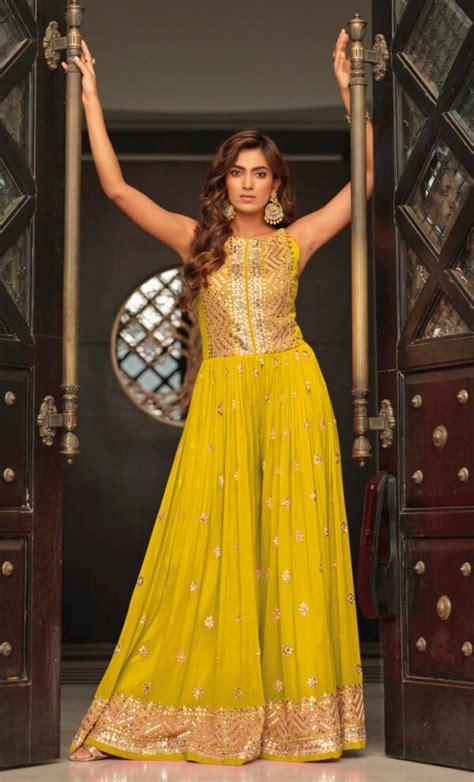 Stylish Indo Western Fusion Dresses Yellow Colour