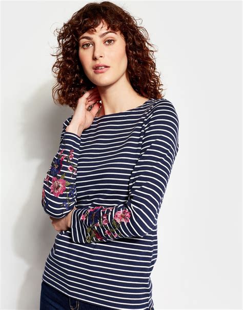 Harbour French Navy Embroidered Stripe Embroidered Jersey Top Joules