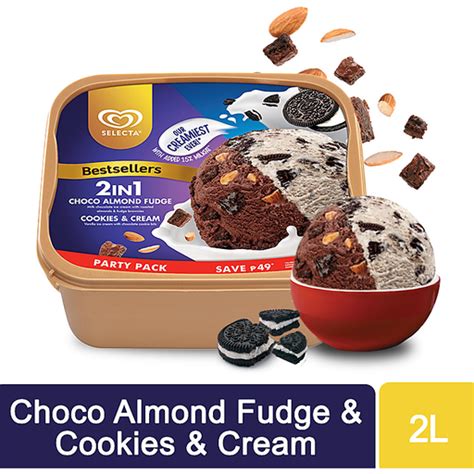 Selecta Choco Almond Fudge Ice Cream Cookies And Cream Ice Cream 2l Shop Walter Mart