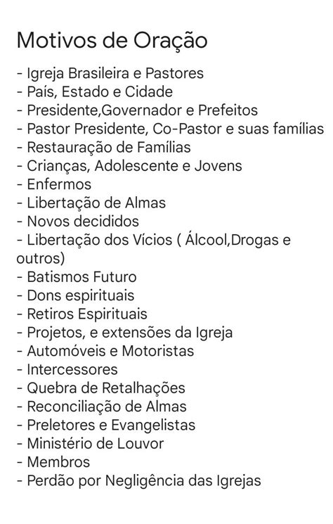 Lista de Oração Motivos de oração lucox cl