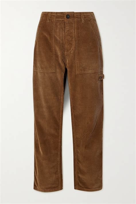 Fortela Jerry Cotton Corduroy Straight Leg Cargo Pants Brown