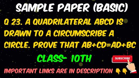 A Quadrilateral ABCD Is Drawn To A Circumscribe A Circle Prove That AB