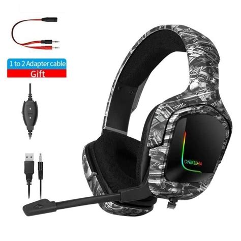 Onikuma K20 Gaming Headset Rgb Wired Heads With Mic Over Ear Stereo Gamer Ears For 9 Shopee