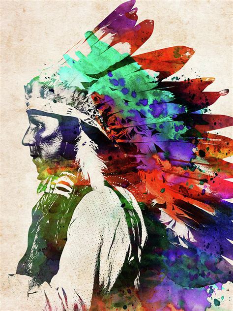 White Tail Ponca Native American Indian Watercolor Portrait Digital Art