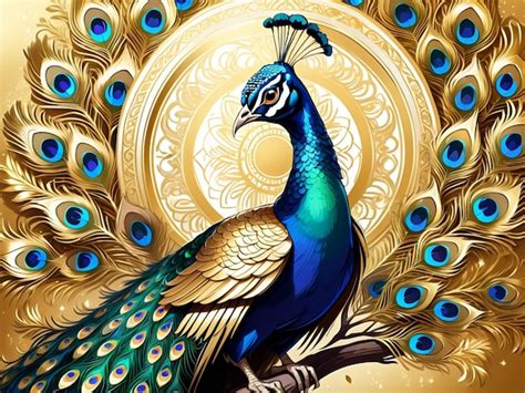 A Peacock Sitting On Top Of A Tree Peacock Exquisite Digital Art Golden