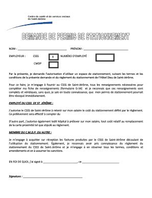 Fillable Online Cdsj Permis De Stationnement CSSS De Saint J R Me Fax