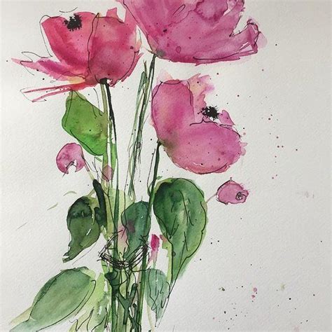 3 Pink Flowers Art Print By Britta Zehm Pink Flowers Art Watercolor