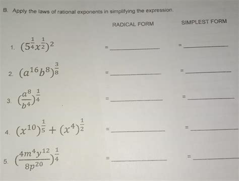 B Apply The Laws Of Rational Exponents In Simplifying The Expression Brainlyph