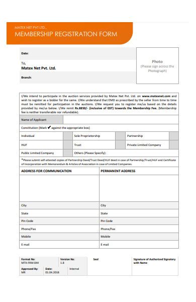 Free 32 Membership Registration Forms In Pdf Ms Word Xls