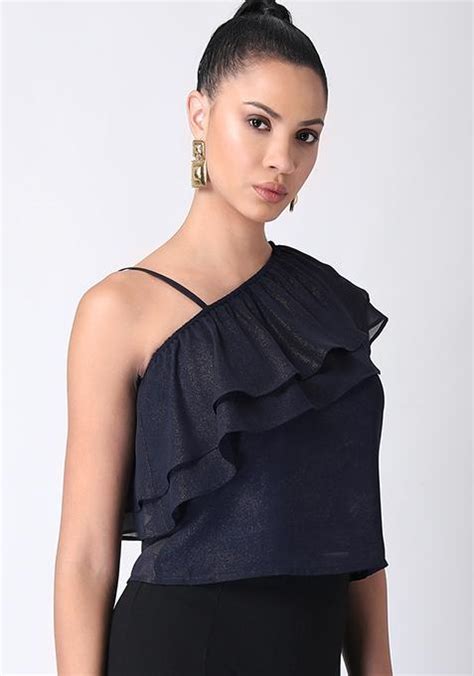 Buy Women Navy Ruffled Strappy One Shoulder Top Trends Online India