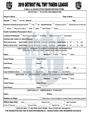 Fillable Online T Ball Coach Pitch Registration Form Fax Email Print