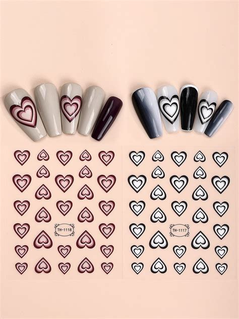 2sheets Heart Pattern Nail Art Sticker Nail Patterns Nail Art