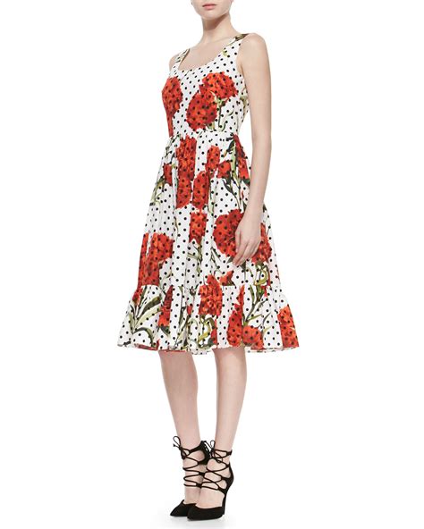 Dolce Gabbana Carnation And Polka Dot Print Dress Lyst