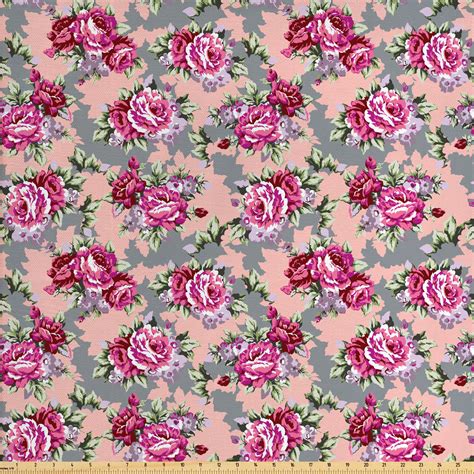 Peony Fabric By The Yard Repetitive Vibrant Tones Modernized Flowers