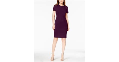 Calvin Klein Synthetic Seamed Scuba Crepe Sheath Dress In Purple Lyst