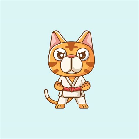 Cute Karate Cat Training Martial Art Kawaii Chibi Character Mascot