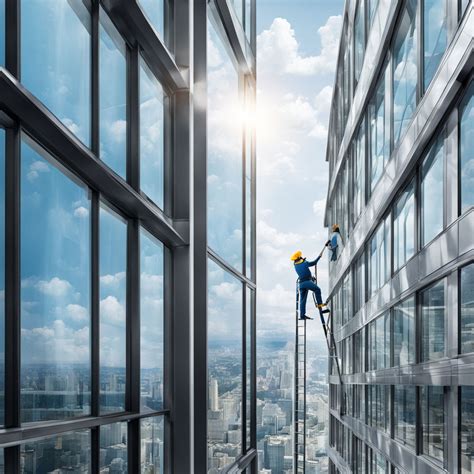 Worker cleaning the windows of a large office building by Rasim Ahmedan ...