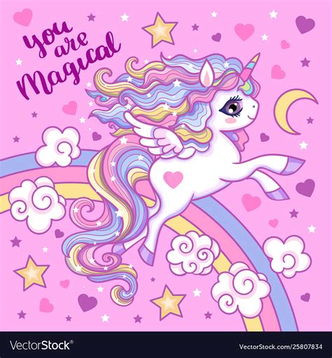 Beautiful Unicorn With A Rainbow On Pink Vector Image