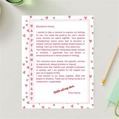 Anniversary Love Letter Template Letter Gift for Her Editable Love ...