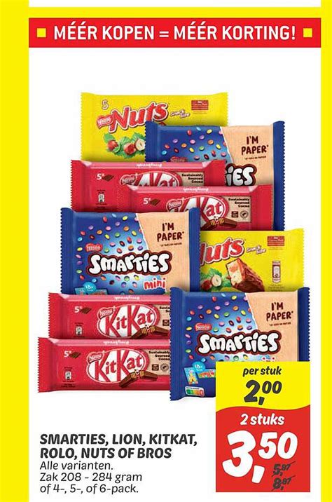 Smarties Lion Kitkat Rolo Nuts Of Bros Aanbieding Bij Dekamarkt