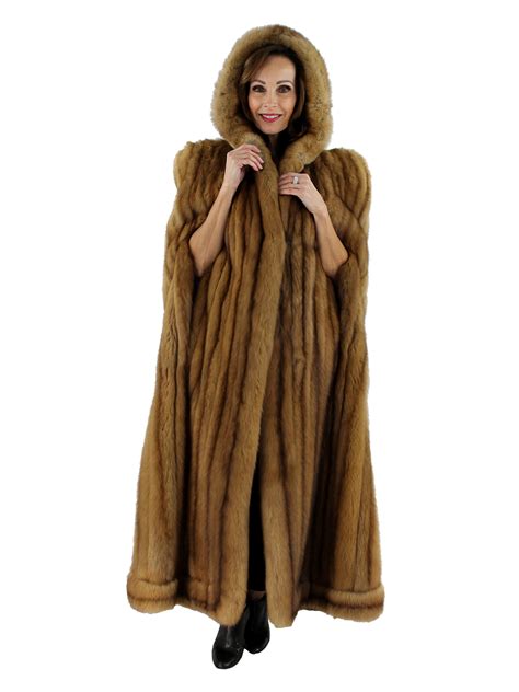 Natural Golden Sable Hooded Cape Womens Fur Cape Medium Estate Furs