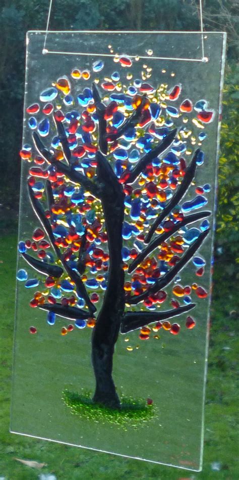 Red Blue Orange Fused Glass Suncatcher Red Blue Orange Etsy