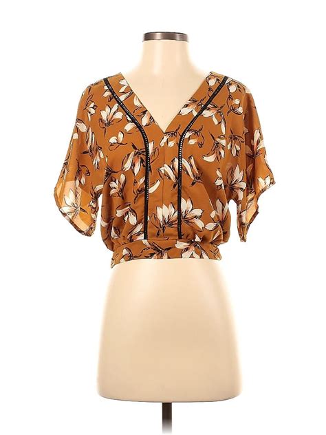 Sienna Sky 100 Polyester Brown Short Sleeve Blouse Size Xs 68 Off