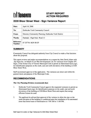 Fillable Online Toronto STAFF REPORT ACTION REQUIRED 2220 Bloor