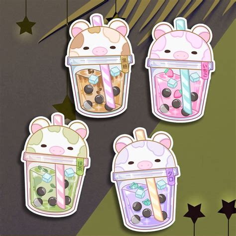 Cow Bubble Tea Stickers Cute Cow Boba Milk Tea Sticker Fruit Etsy