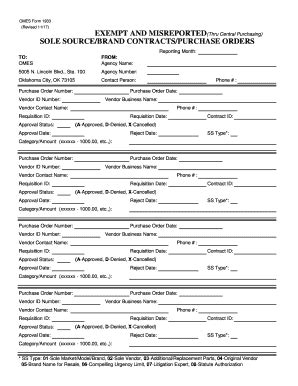 Fillable Online Exempt And Misreported Contracts Purchase Orders Form