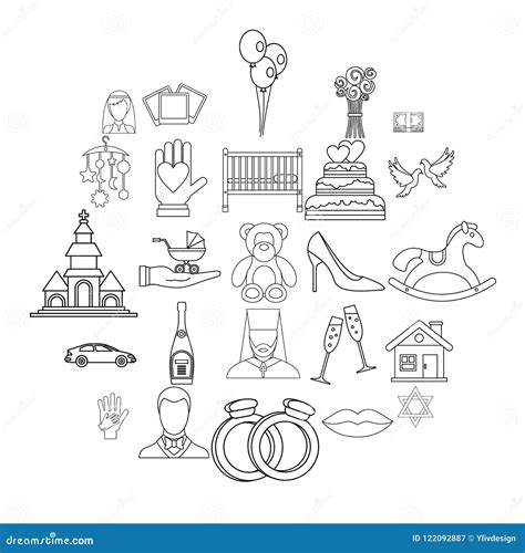 Wedding Icons Set Outline Style Stock Vector Illustration Of Church