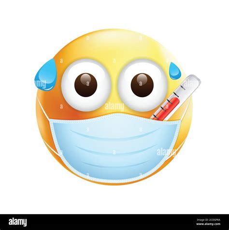 Emoticon Sick emoji Yellow face avec thermomètre patient emoji Fever