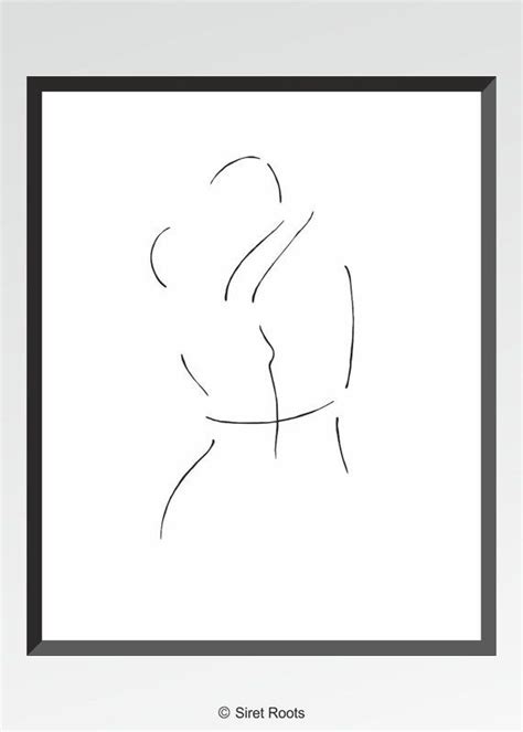 Abstract Kissing Couple Art Print Minimalist Black And White Line