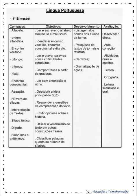 Plano De Aula Ano Portugues Revoeduca