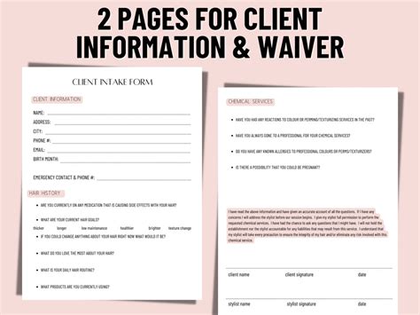 Hair Salon Client Intake Form New Client Hair Salon Form Etsy