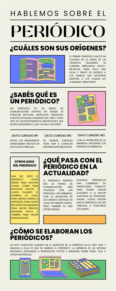 Infografía de periódico moderno ordenado colorido PERIÓDICO UNA VEZ