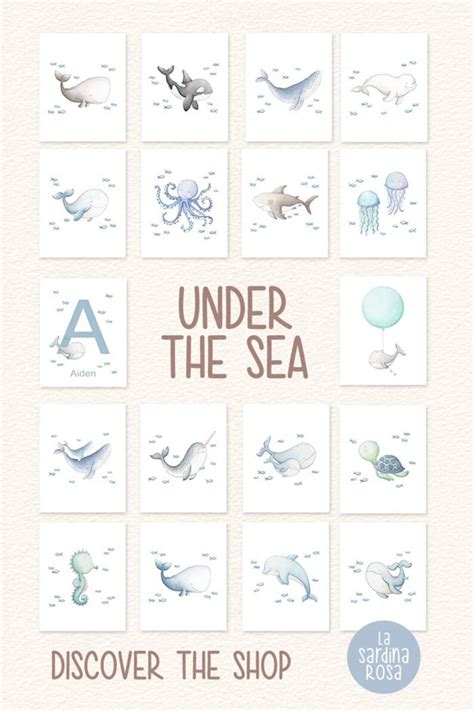 Nautical Nursery Wall Art Under The Sea Animals Print Baby Etsy