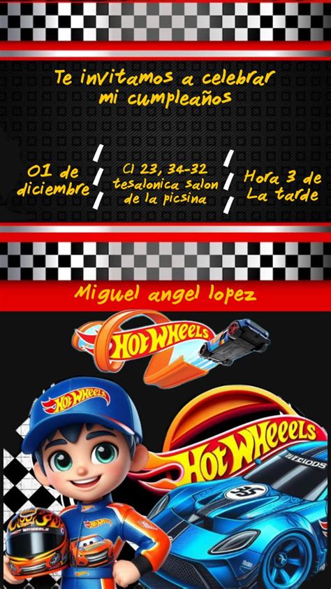 Tarjeta de invitación Fiesta de hot wheels Tarjetas de invitación Cumpleaños