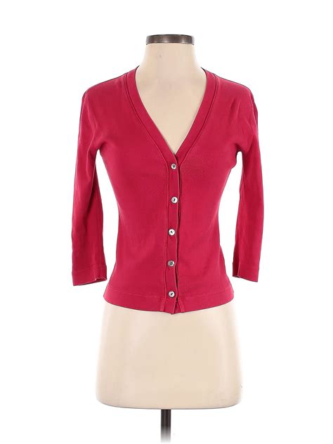 Three Dots 100 Cotton Color Block Solid Red Pink Cardigan Size S 75