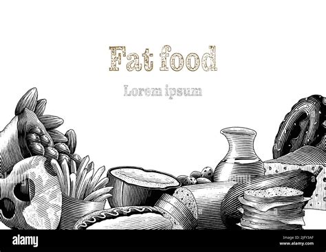 Fat Food Hand Drawing Engraving Style Clip Art Stock Vector Image Art