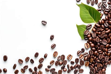 Premium Ai Image Top View Of Coffee Beans And Leaf On White