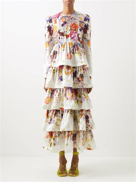 Buy Zimmermann Prima Floral Print Tiered Silk Midi Dress Floral Online