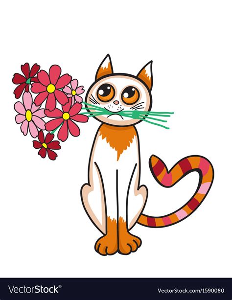 Funny Cat With A Bouquet Of Flowers Royalty Free Vector