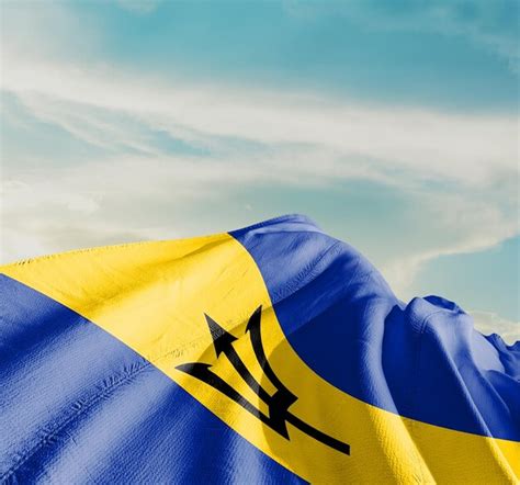 Premium Photo Barbados Waving Flag In Beautiful Sky