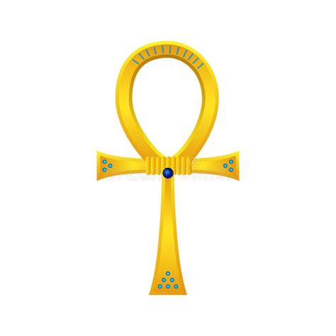 Golden Ancient Ankh Cross Mystical Talisman With Blue Gems Stock