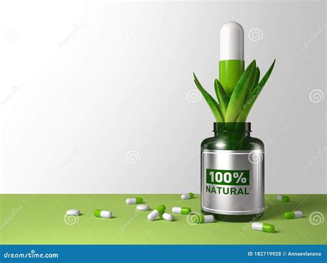 A Large White Green Capsule In Leaves And A Jar Labeled `100 Natural