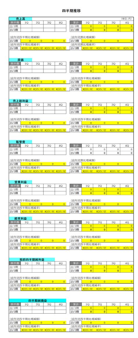 【税理士監修】四半期推移表テンプレート（エクセル） 会計ソフト「マネーフォワード クラウド会計」